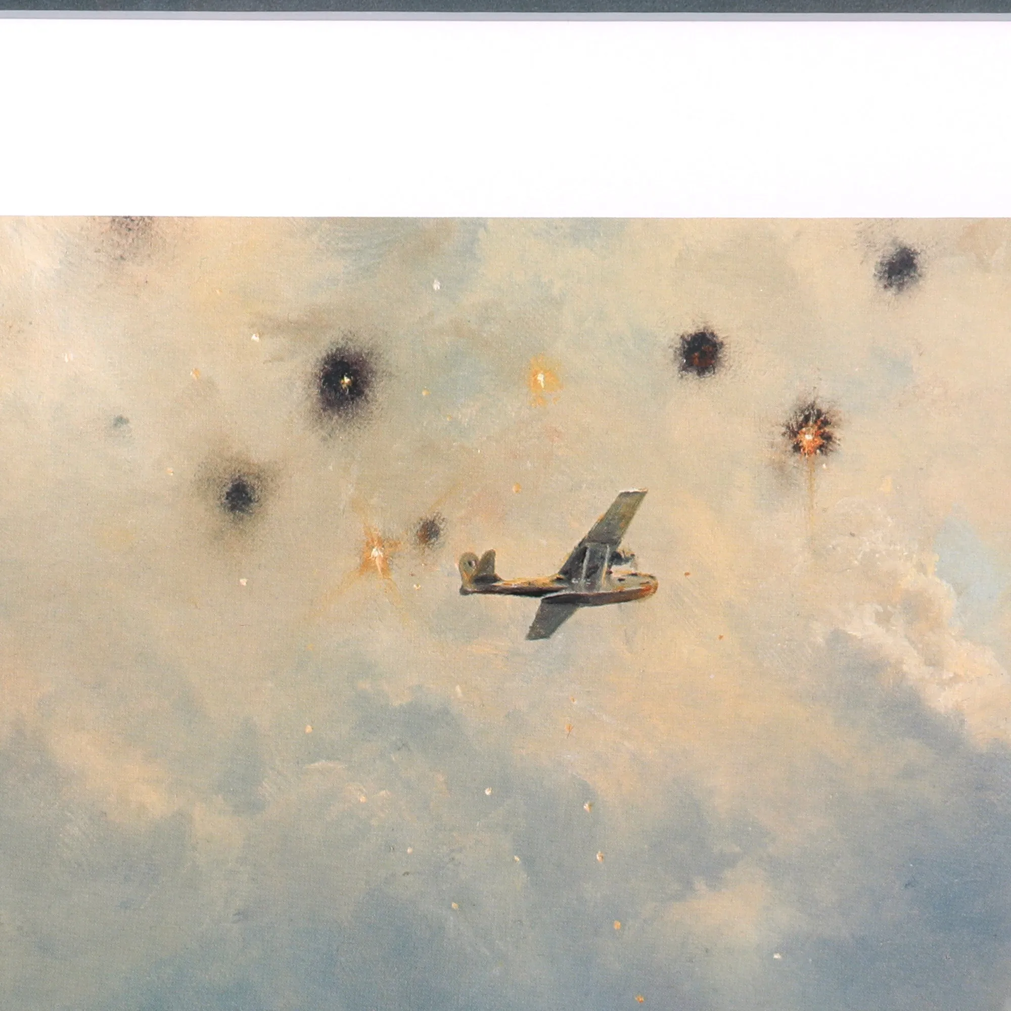 Original Artwork Print: “Sighting the Bismarck” Painting of British Catalina from RAF 209 Squardon over the Battleship; Signed by Artist & 4 Bismarck Survivors - 37" x 28", in Museum Grade Frame