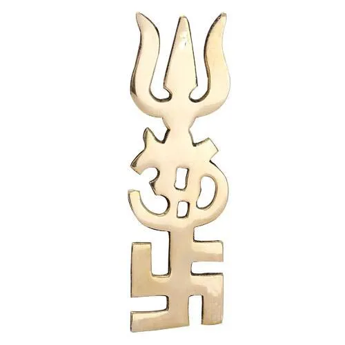 Pure Brass Trishakti Yantra Swastik Om Trishul for Home, Office, Shop