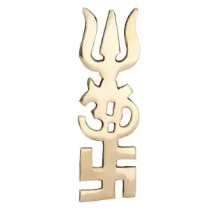 Pure Brass Trishakti Yantra Swastik Om Trishul for Home, Office, Shop