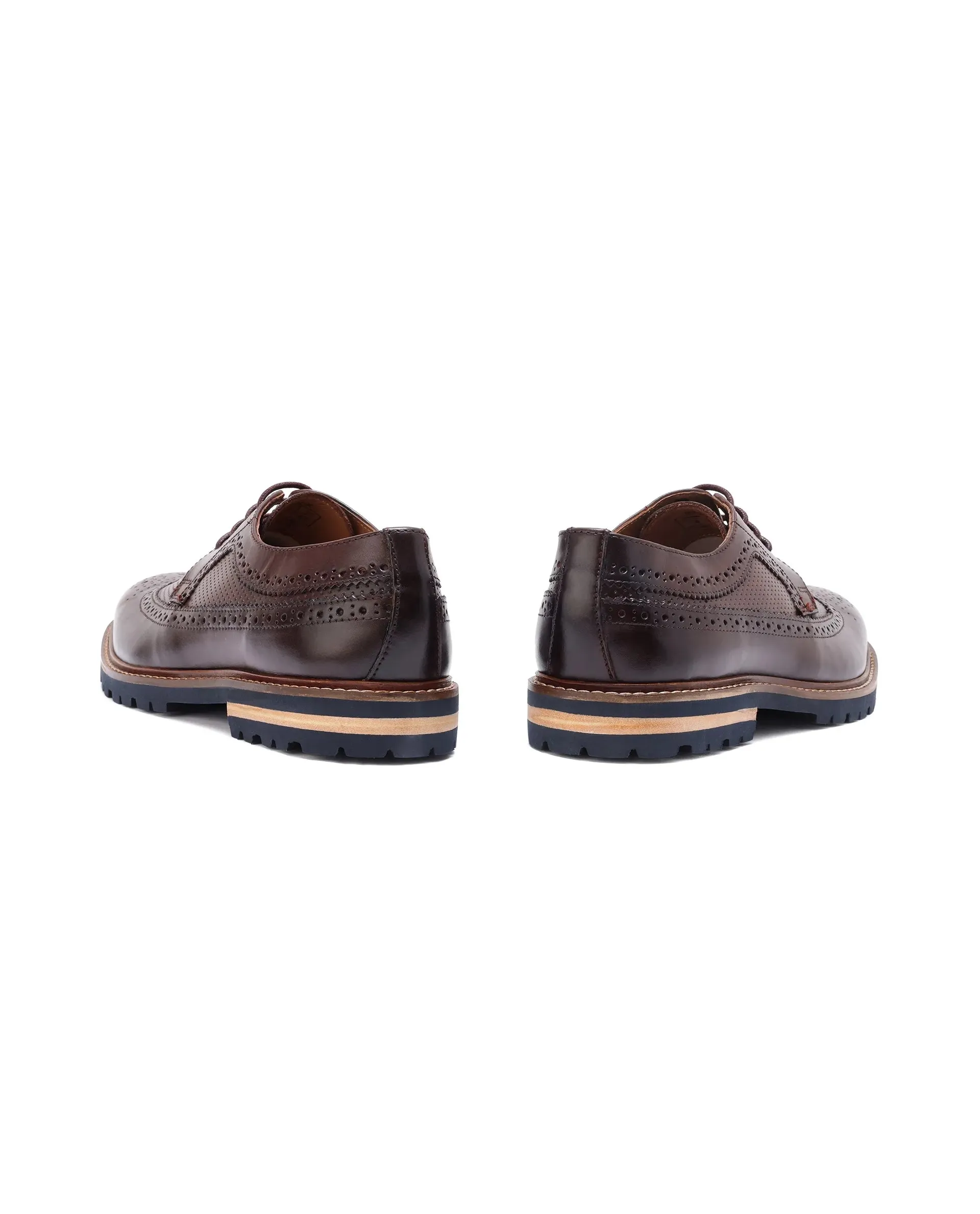Rare Rabbit Mens Brox Maroon Derby Lace-Up Brogue Detailing Leather Formal Shoes