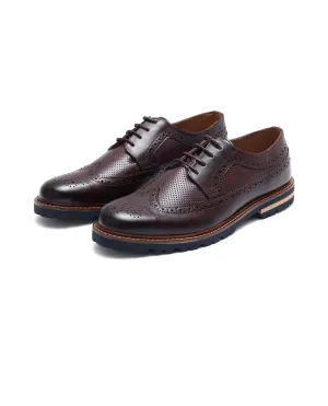 Rare Rabbit Mens Brox Maroon Derby Lace-Up Brogue Detailing Leather Formal Shoes