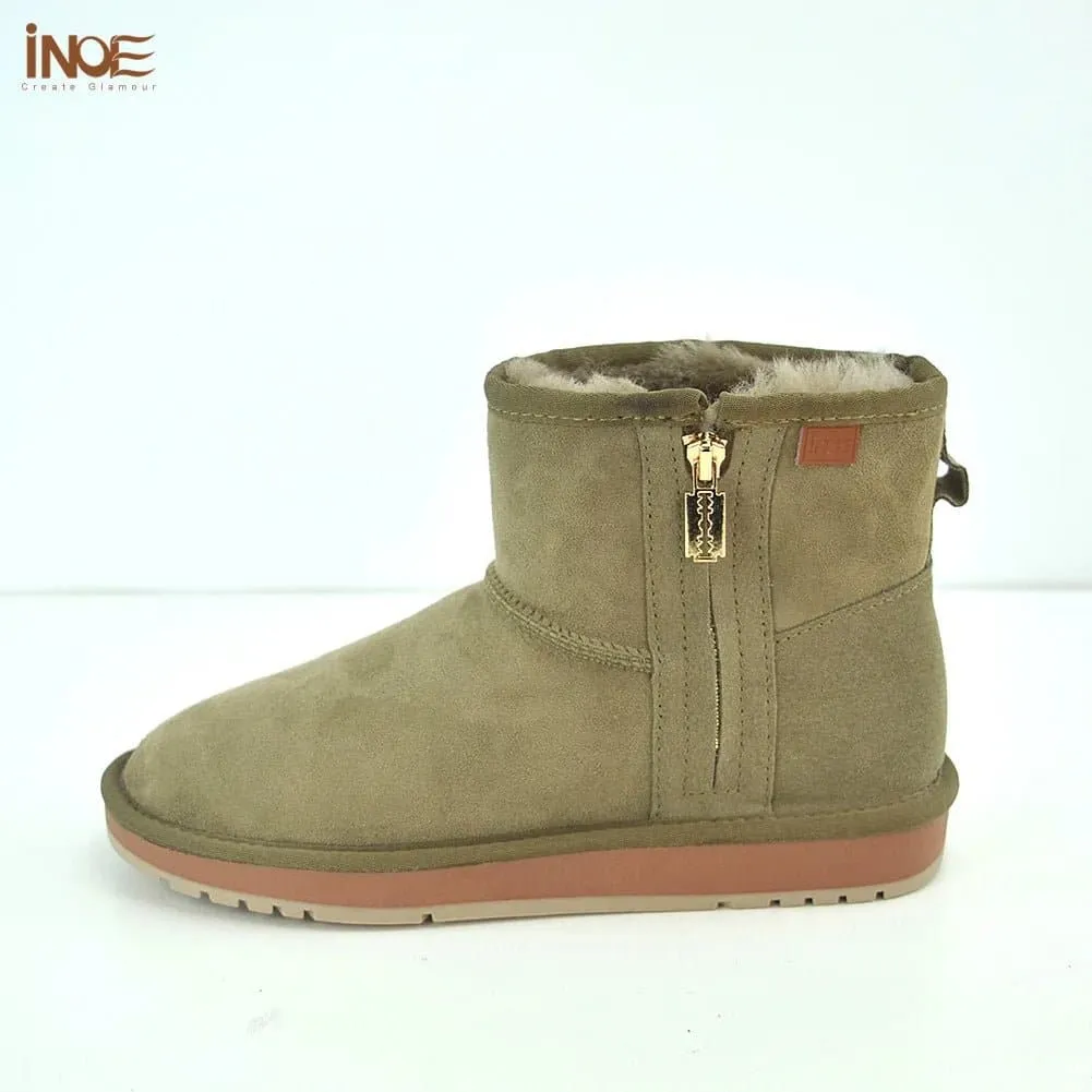 Sheepskin Snow Boots with Zipper - Warm and Stylish Winter Footwear