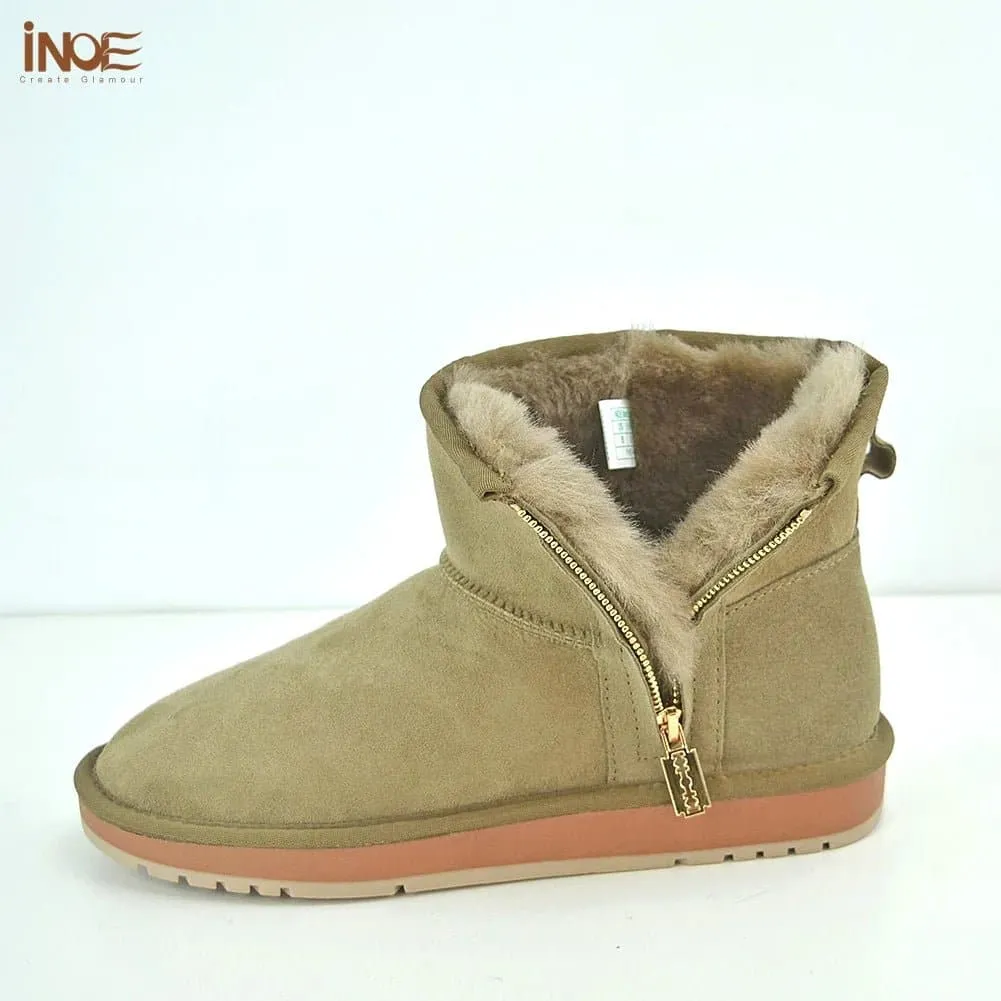 Sheepskin Snow Boots with Zipper - Warm and Stylish Winter Footwear