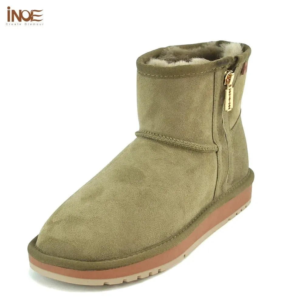 Sheepskin Snow Boots with Zipper - Warm and Stylish Winter Footwear