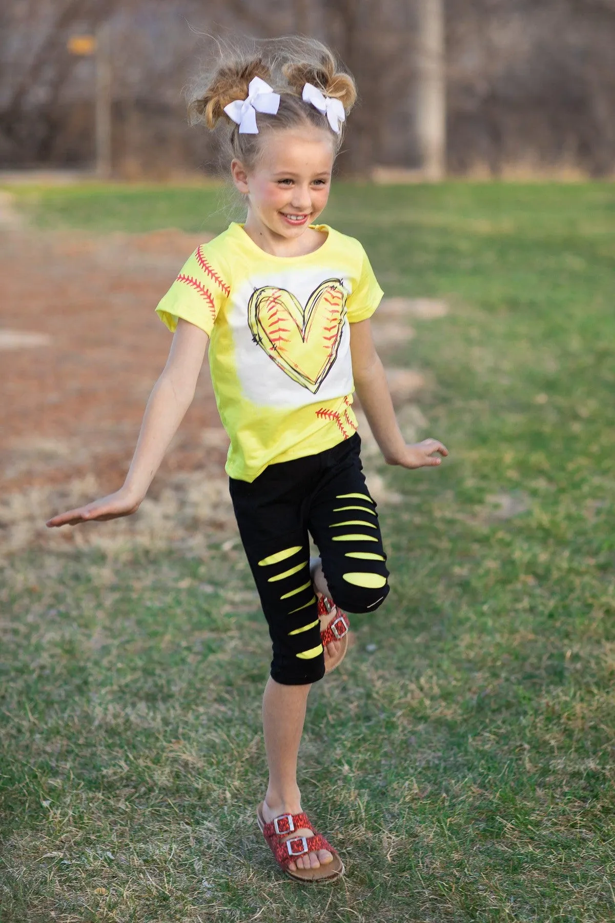 Softball Heart Distressed Capri Set