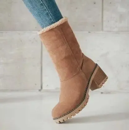 Thick Heel Suede Snow Boots