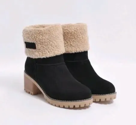 Thick Heel Suede Snow Boots
