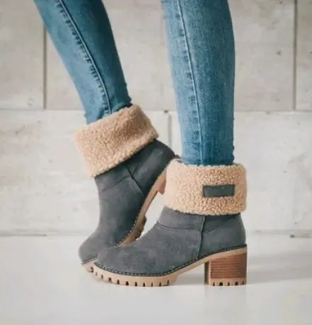 Thick Heel Suede Snow Boots