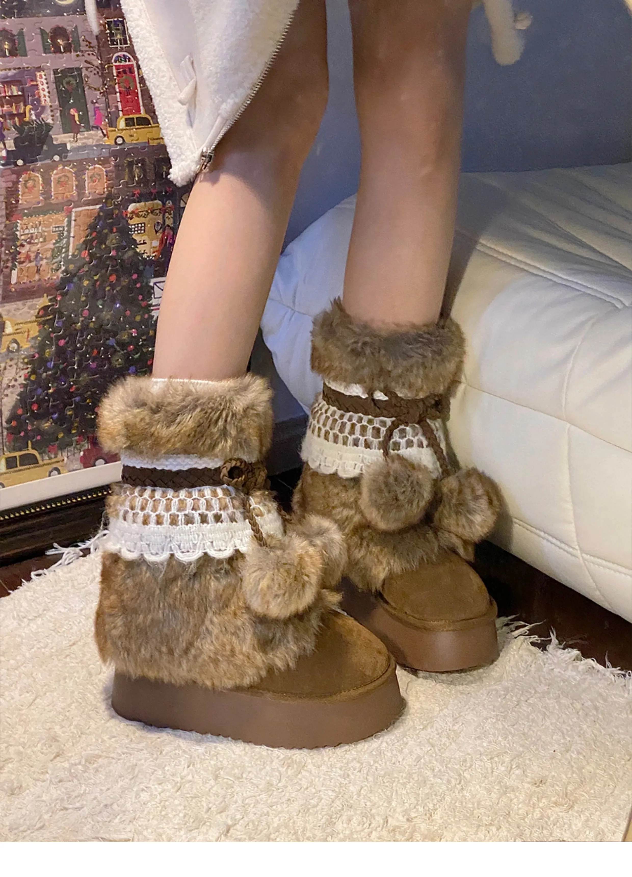 women's thick sole fur snow boots
